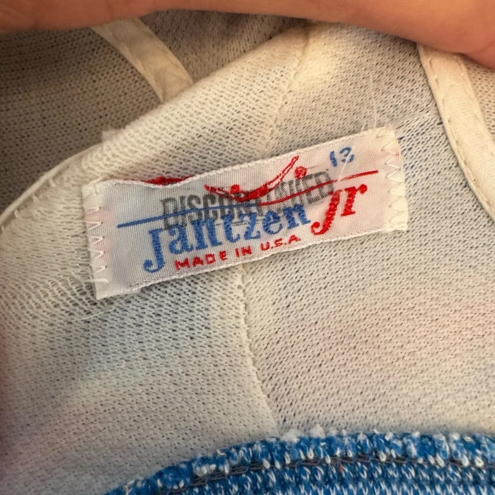 Vintage Jantzen Blue and White Knit Two Piece Swim Suit - Picture 2 of 12